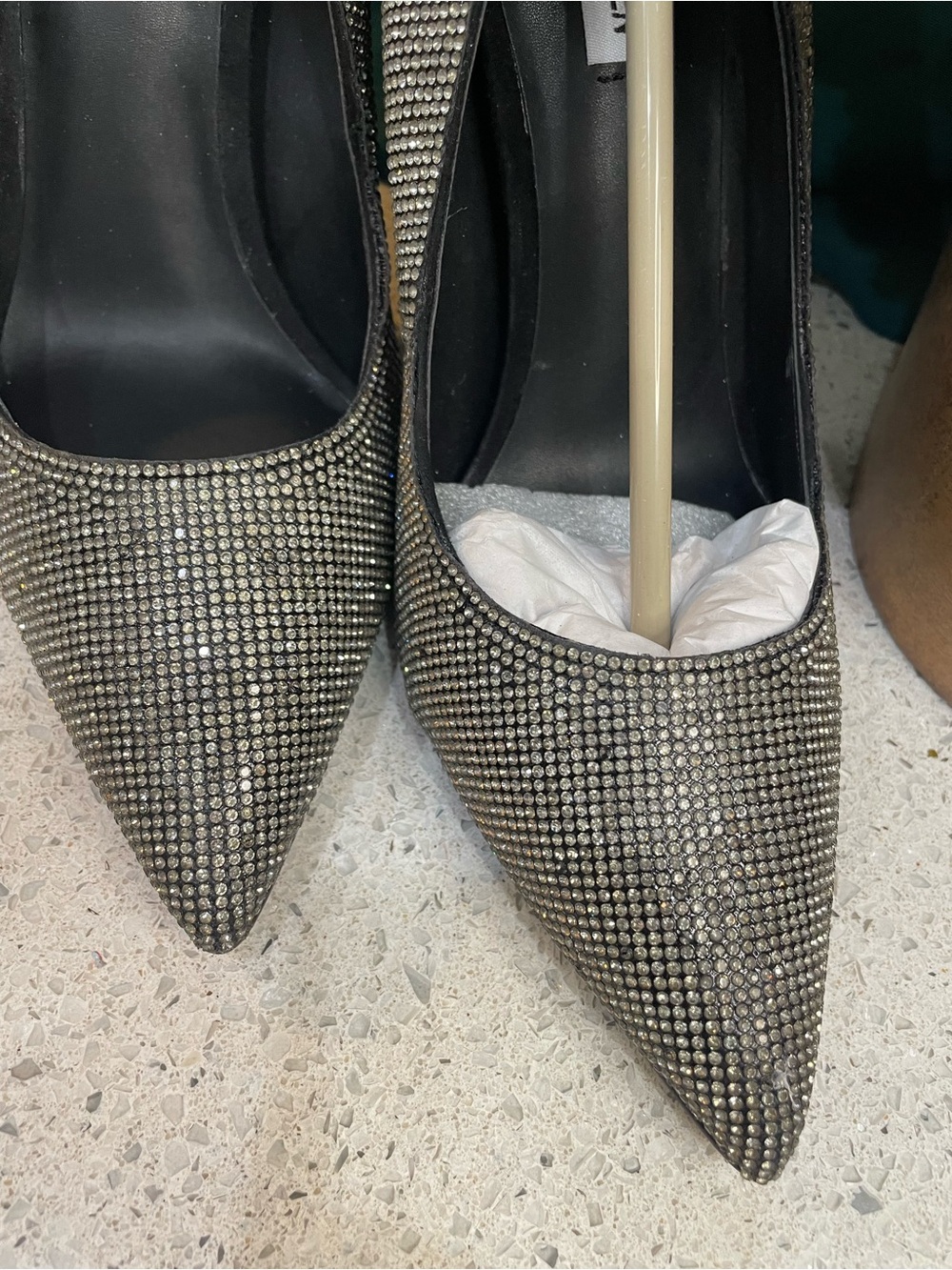 Steve Madden Rhinestone Pointed Toe Pumps - Silver/Black Sparkle - Picture 3 of 13